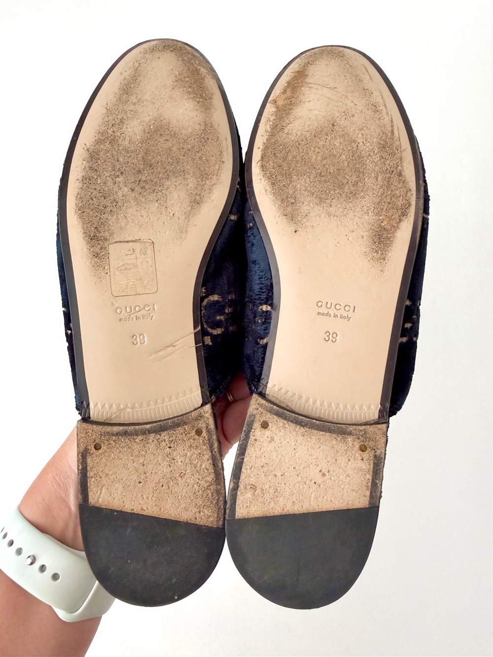 GUCCI | Princetown GG Velvet Horsebit Mules Flats Slippers Navy Blue Gold EU 39 - Picture 10 of 10